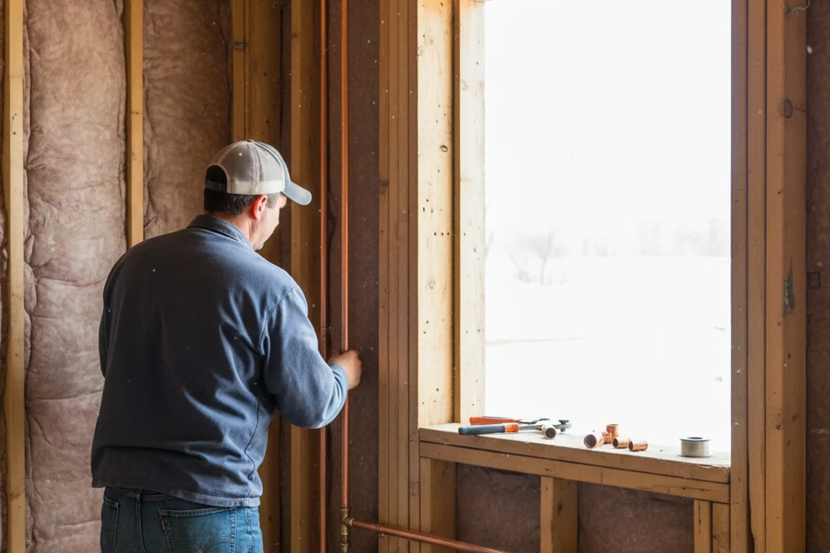 Licensed plumber running new copper supply lines in a Pawnee home